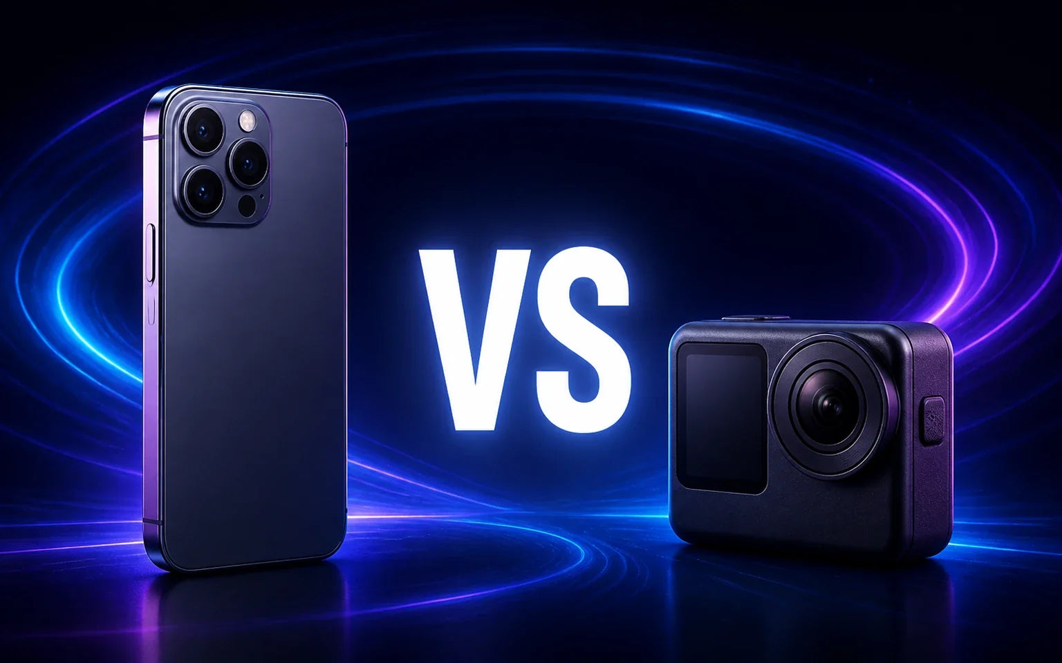 Smartphone and action camera shown in a VS comparison for a 360 photo booth