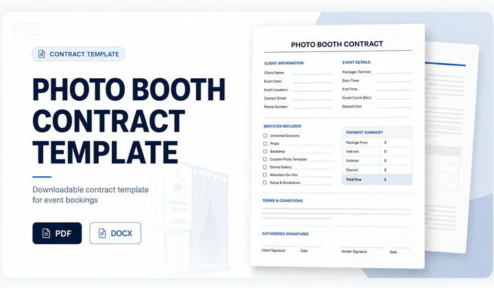 Photo booth contract template and event booking checklist for business owners