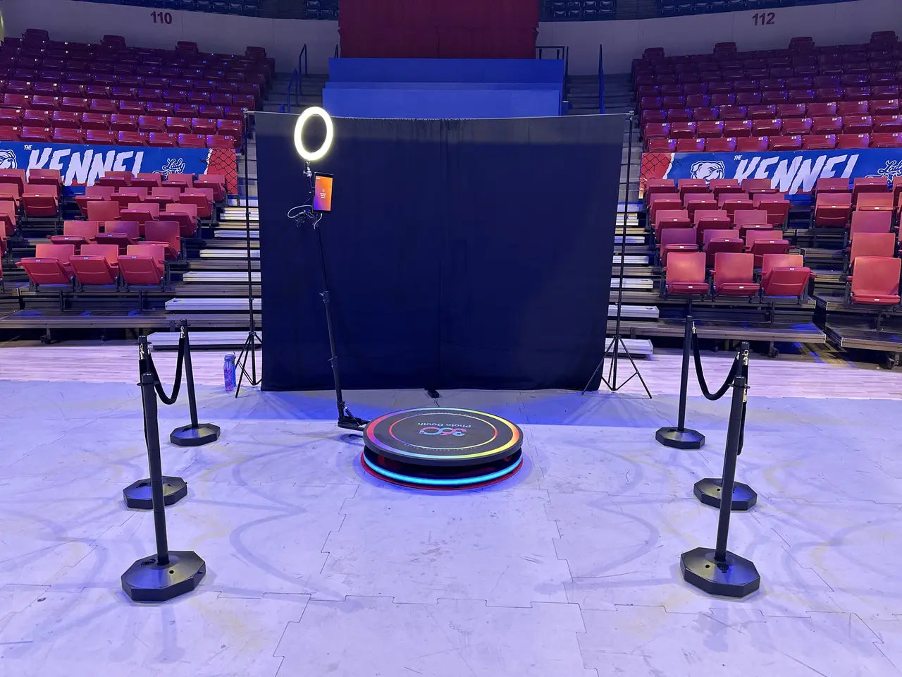 360 photo booth setup at an event for a photo booth marketing guide