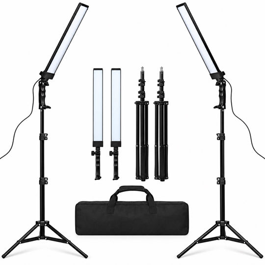 Complete two-light LED photo booth lighting kit on a white background