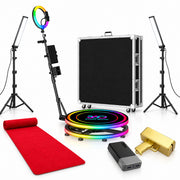 Spin Metal Dual-Light 360 photo booth complete package with flight case, two LED lights, red carpet, power bank and money gun