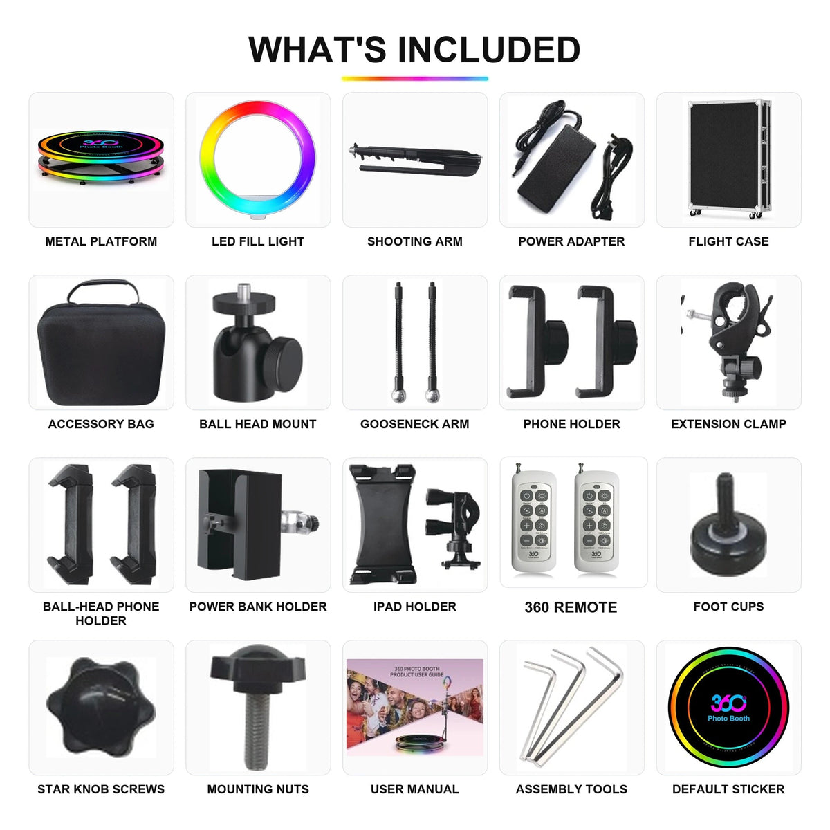 Spin Metal 360 Photo Booth what's included with 360 remote