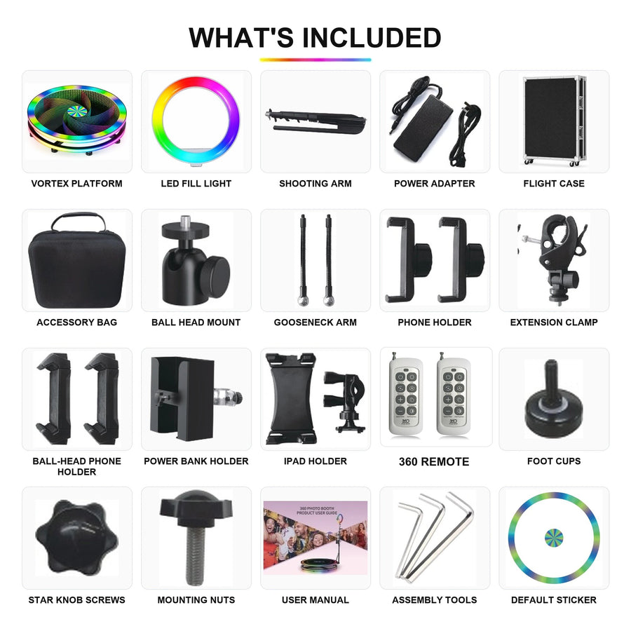 Spin Vortex 360 Photo Booth what's included with 360 remote